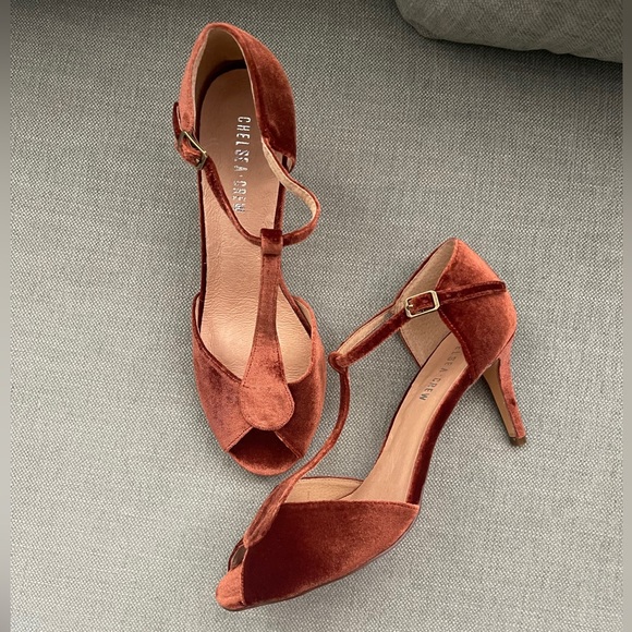 Chelsea Crew Blondie T-Strap Heels in Rust Velvet sz 41 - Picture 5 of 8